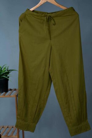 Image for Kusvaa Sap14 Pleated Cotton Salwar Mehendi Green Side