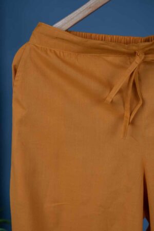 Image for Kusvaa Sap14 Pleated Cotton Salwar Mustard Closeup