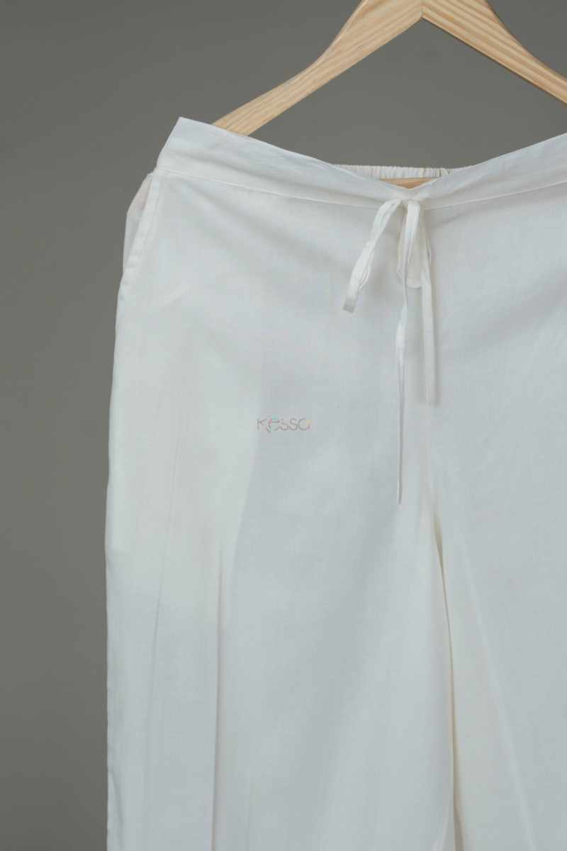 Image for Kusvaa Sap14 Pleated Cotton Salwar Off White Front