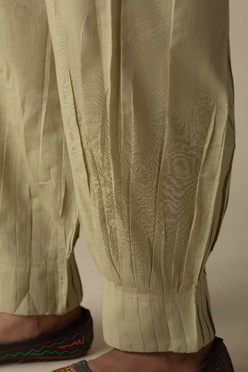 Image for Kusvaa Sap14 Pleated Cotton Salwar Pistagreen Closeup Reshoot