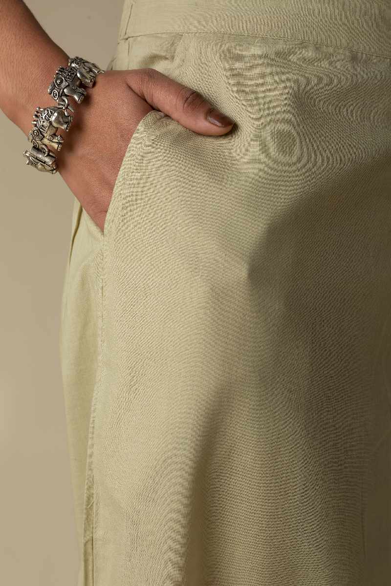 Image for Kusvaa Sap14 Pleated Cotton Salwar Pistagreen Front Reshoot