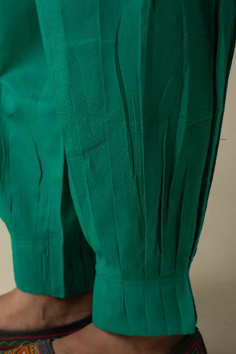 Image for Kusvaa Sap14 Pleated Cotton Salwar Ramagreen Side Reshoot