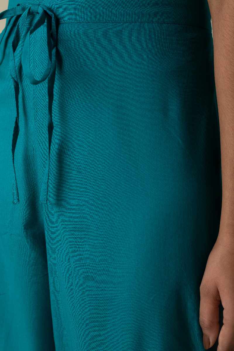 Image for Kusvaa Sap14 Pleated Cotton Salwar Turquois Closeup Reshoot