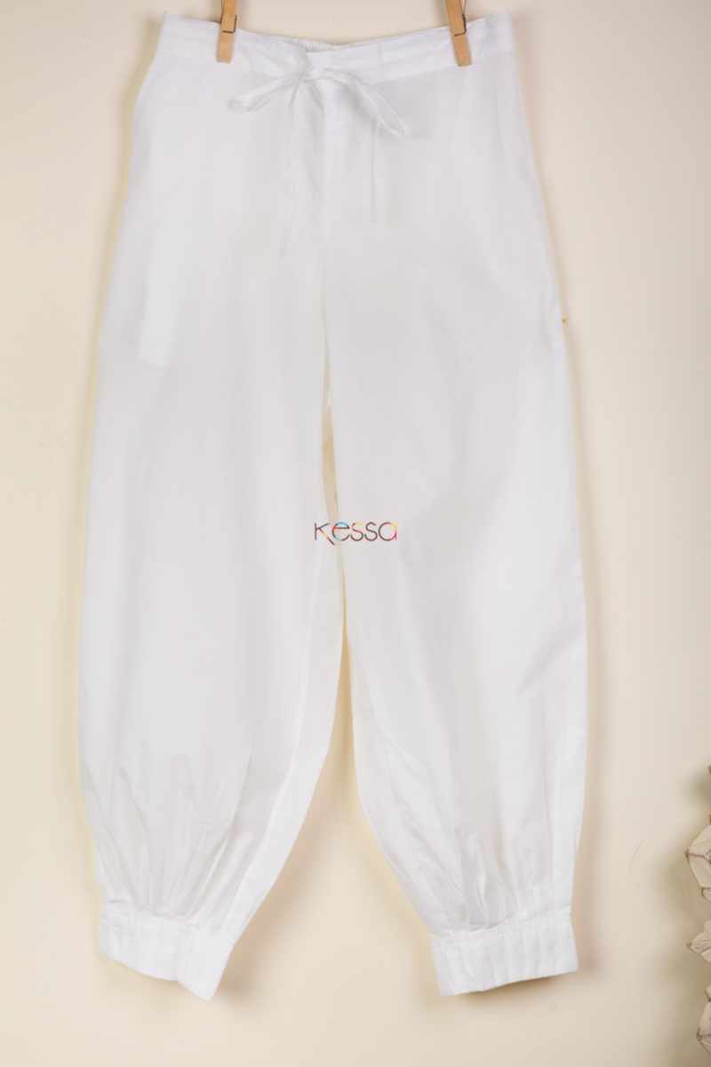 Image for Kusvaa Sap14 Pleated Cotton Salwar White Front