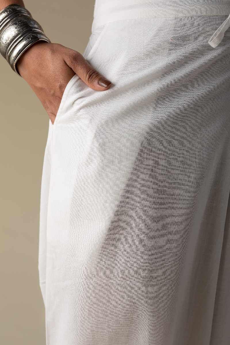 Image for Kusvaa Sap14 Pleated Cotton Salwar White Side New