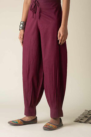 Image for Kusvaa Sap14 Pleated Cotton Salwar Wine Featured Reshoot