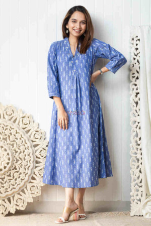 Image for Kusvaa Ws828 Dhanya Handloom Ikkat A Line Dress Front 1