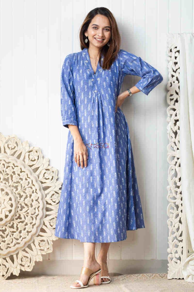 Image for Kusvaa Ws828 Dhanya Handloom Ikkat A Line Dress Front 1