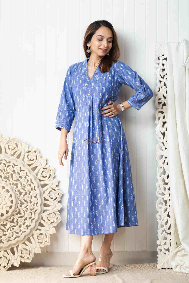 Image for Kusvaa Ws828 Dhanya Handloom Ikkat A Line Dress Look