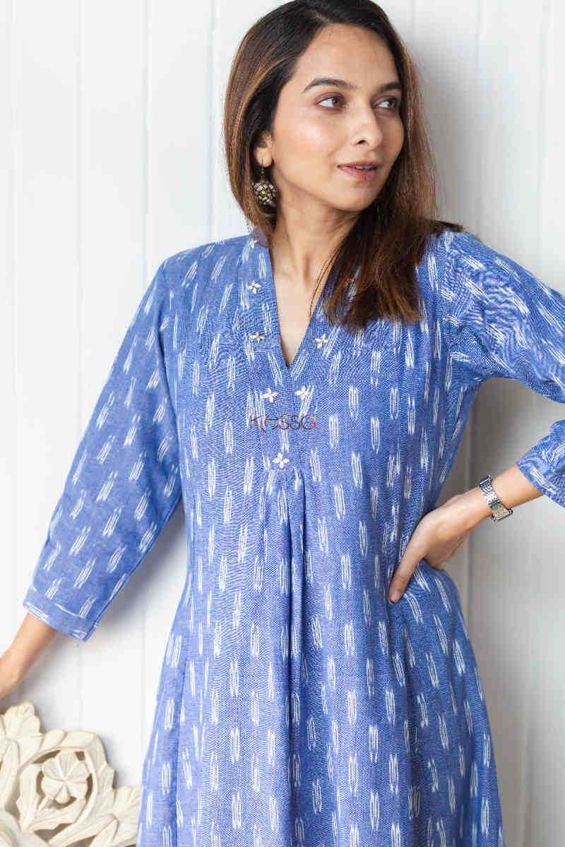 Image for Kusvaa Ws828 Dhanya Handloom Ikkat A Line Dress Top 1
