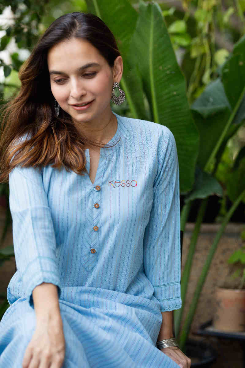 Image for Kusvaa Ws836 Cotton Dobby Straight Fit Regular Kurta Sitting 1