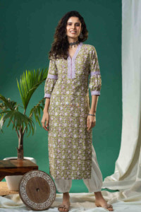 Image for Kusvaa Wsr278 Aparna Block Print Straight Kurta Featured