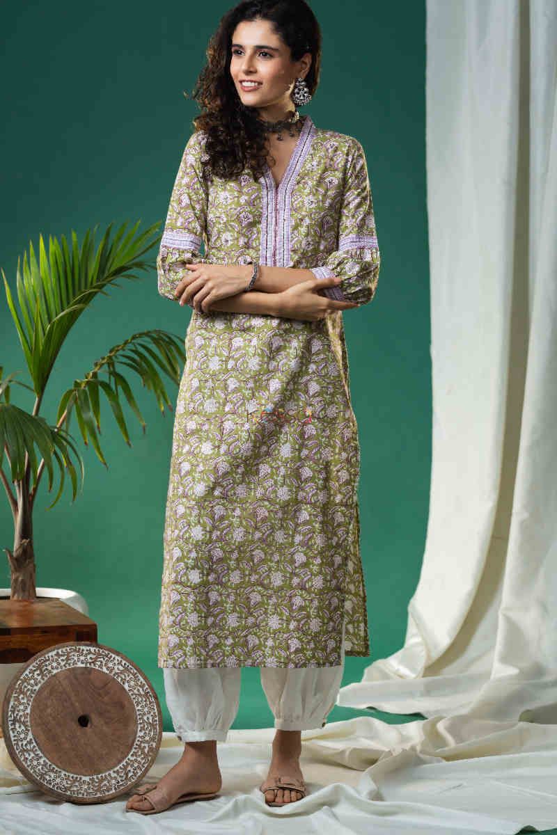 Image for Kusvaa Wsr278 Aparna Block Print Straight Kurta Front