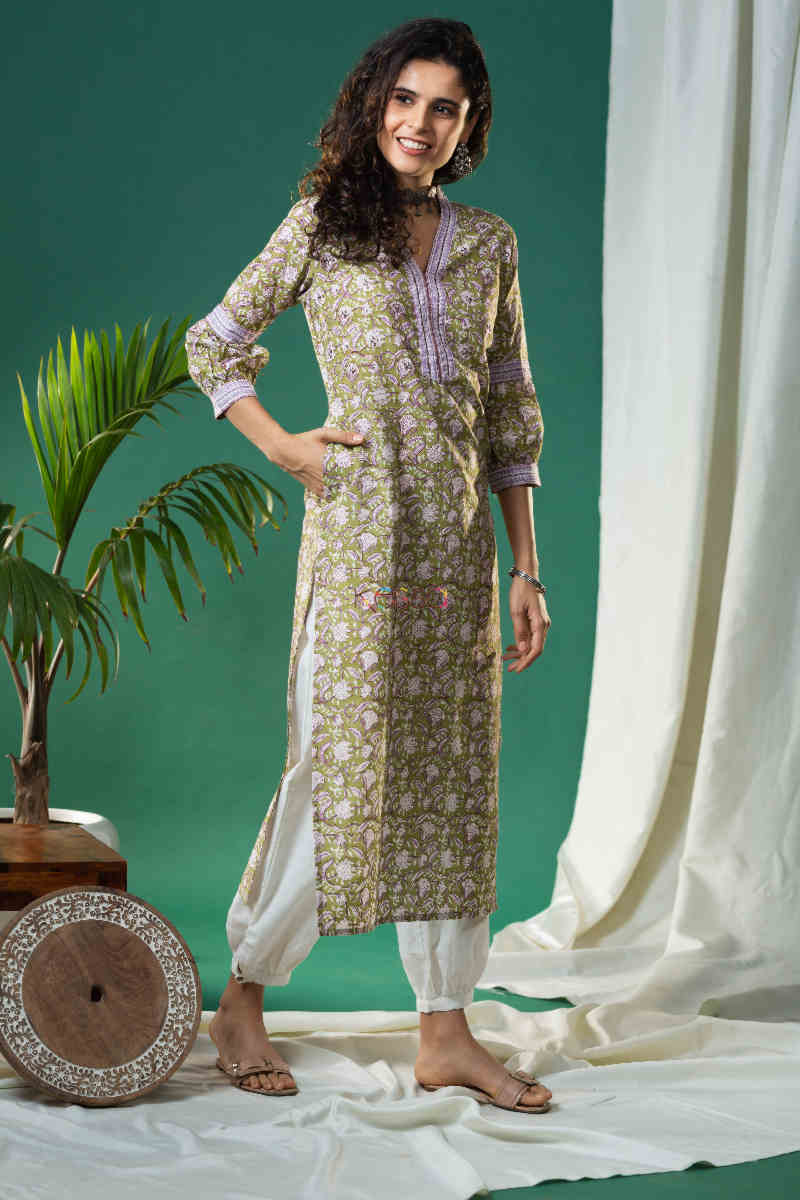 Image for Kusvaa Wsr278 Aparna Block Print Straight Kurta Look