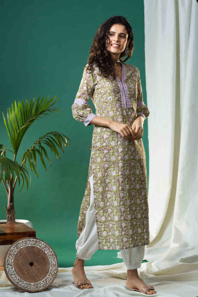 Image for Kusvaa Wsr278 Aparna Block Print Straight Kurta Side