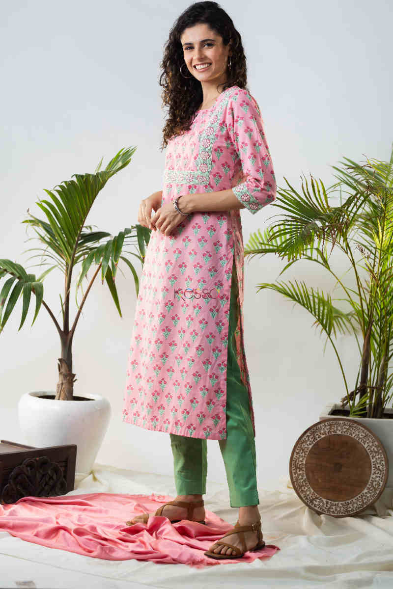 Image for Kusvaa Avdaf103 Ramya Cotton Straight Fit Kurta Side