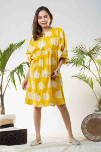 Image for Kusvaa Avdaf122 Melia Yellow Floral Cotton Dress Featured