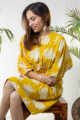 Image for Kusvaa Avdaf122 Melia Yellow Floral Cotton Dress Sitting Side