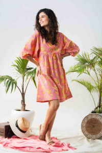 Image for Kusvaa Avdaf123 Katie Flowery Bright Pink Cotton Dress Featured