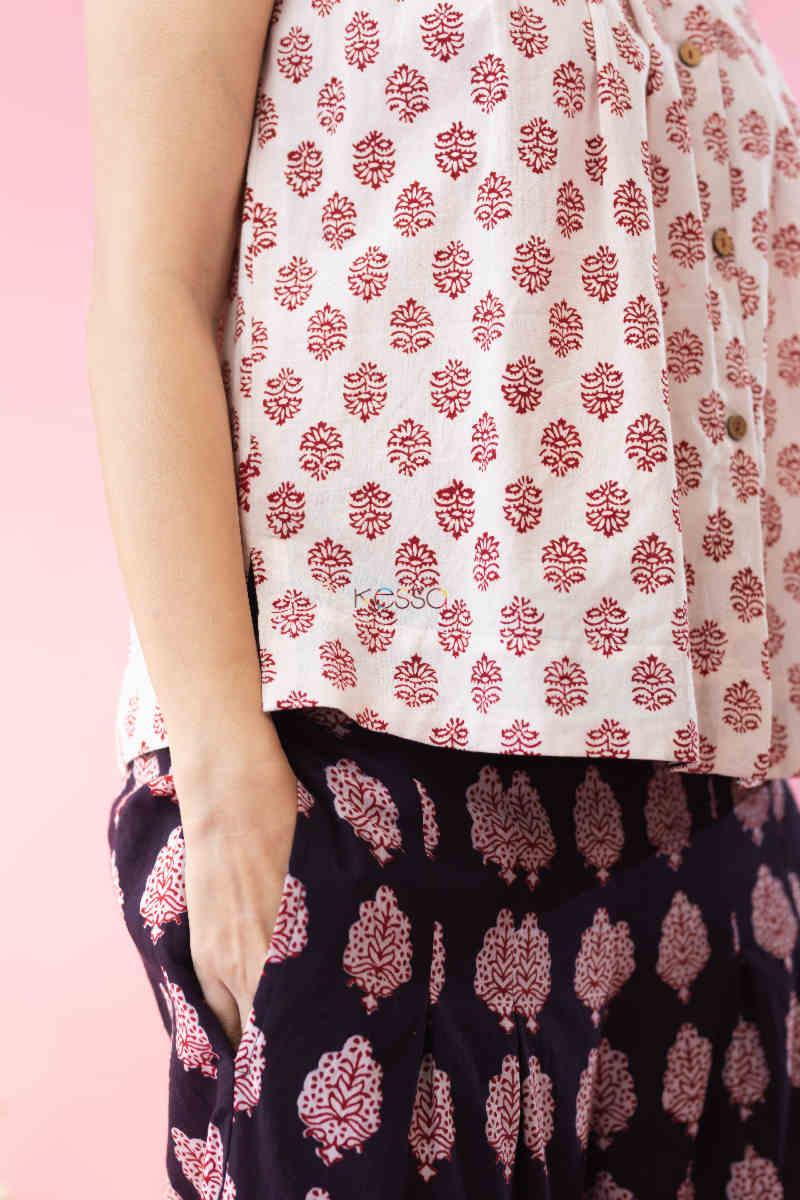 Image for Kusvaa Kcb49 Aarya Top And Pant Bagh Print Set Pocket