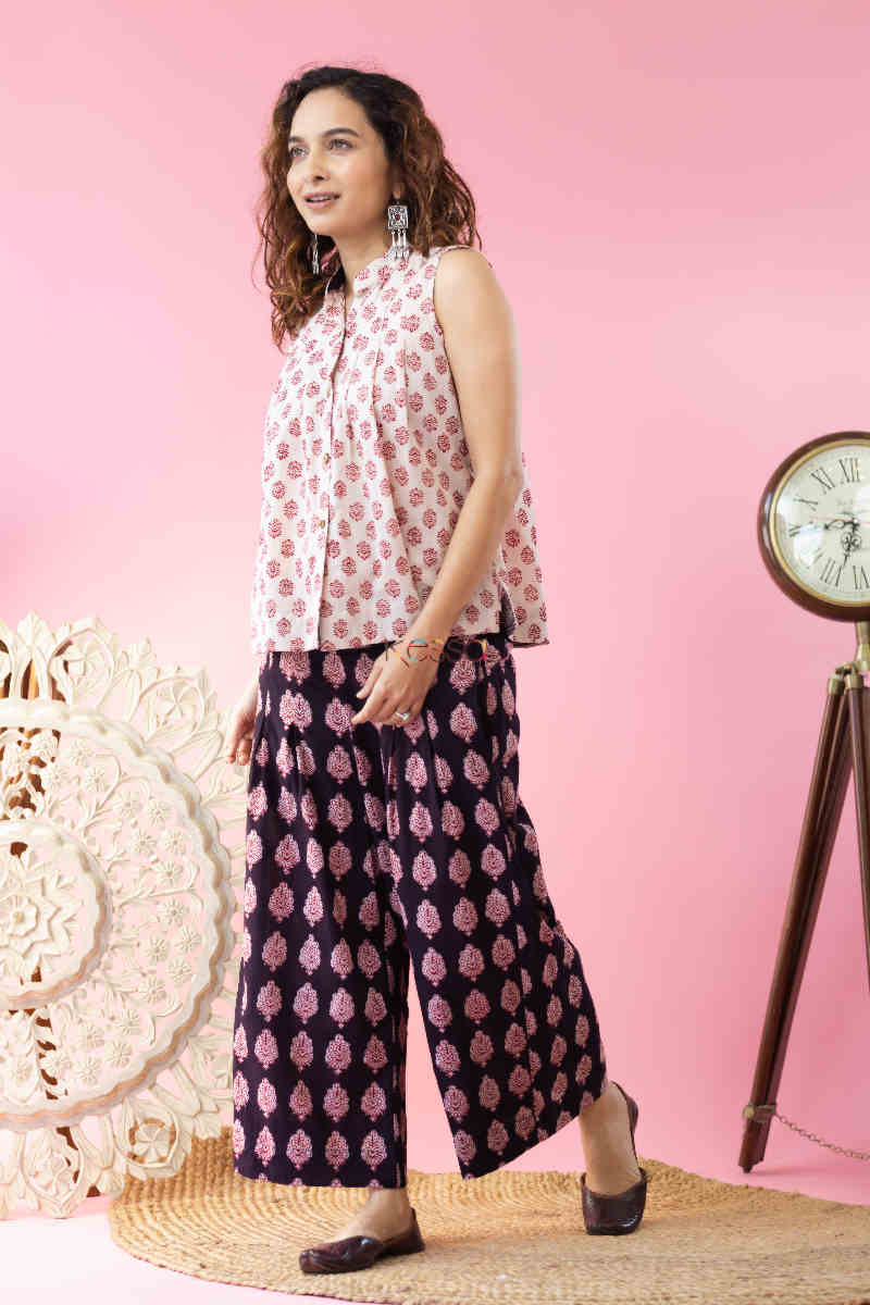 Image for Kusvaa Kcb49 Aarya Top And Pant Bagh Print Set Side