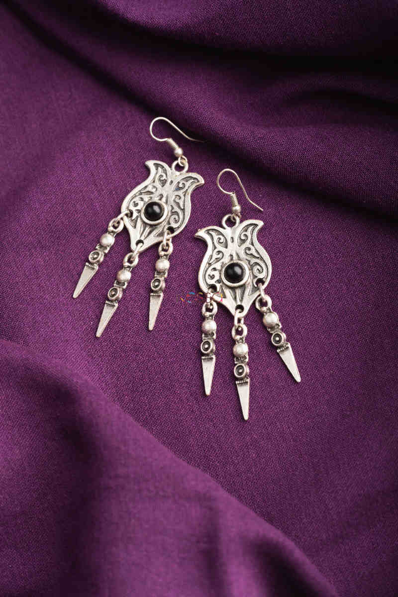 Image for Kusvaa Kpe157 Turkish Tribal Drop Earrings Black