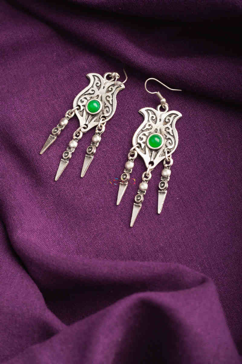 Image for Kusvaa Kpe157 Turkish Tribal Drop Earrings Green