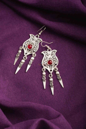 Image for Kusvaa Kpe157 Turkish Tribal Drop Earrings Red