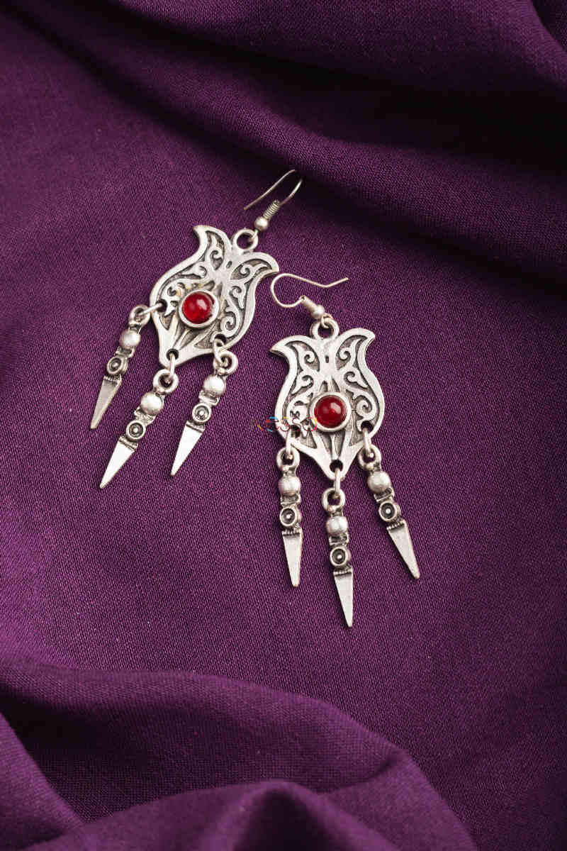Image for Kusvaa Kpe157 Turkish Tribal Drop Earrings Red