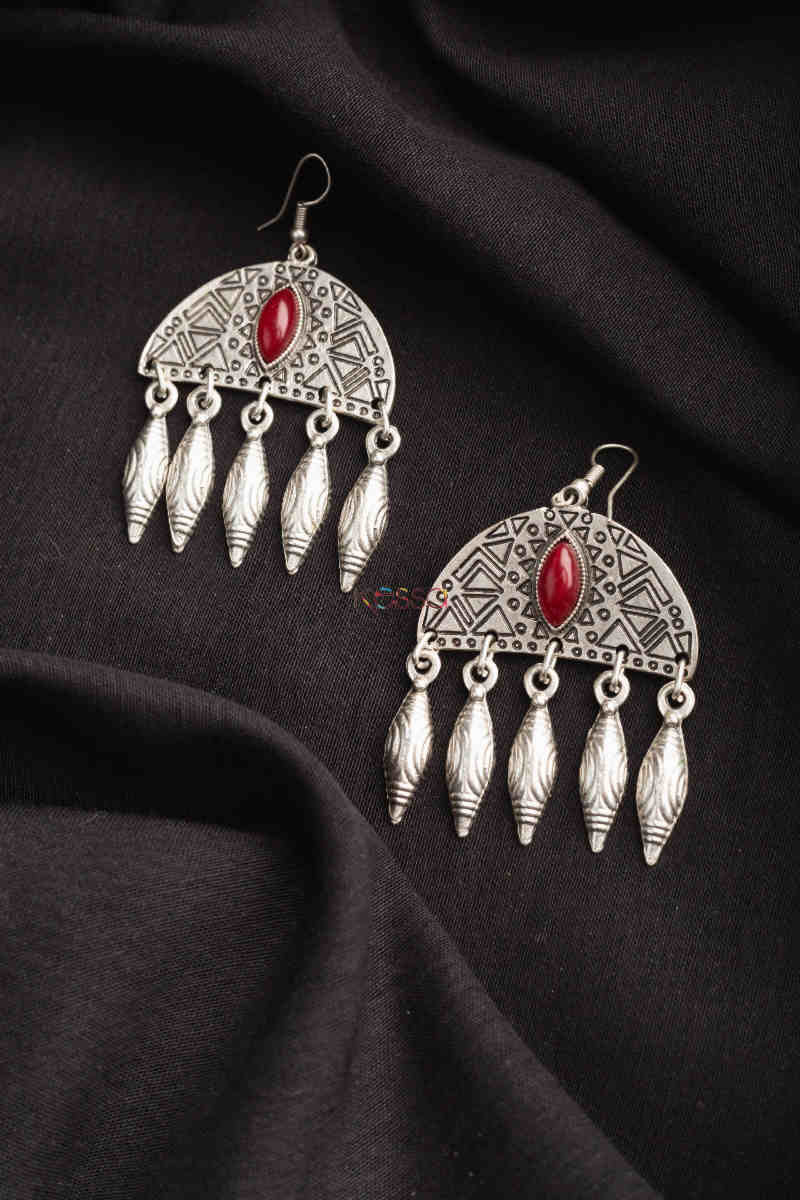 Image for Kusvaa Kpe161 Turkish Tribal Earrings 1 Red