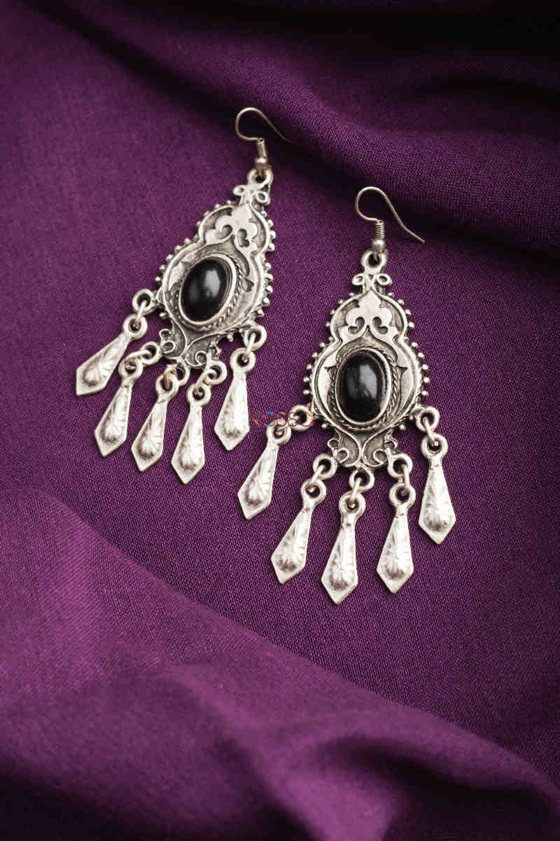 Image for Kusvaa Kpe162 Turkish Tribal Drop Earrings Black