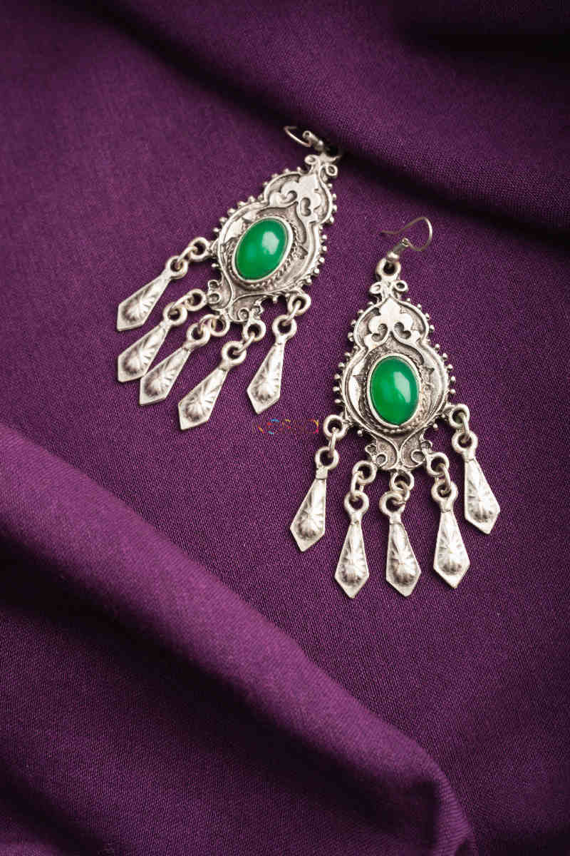 Image for Kusvaa Kpe162 Turkish Tribal Drop Earrings Green