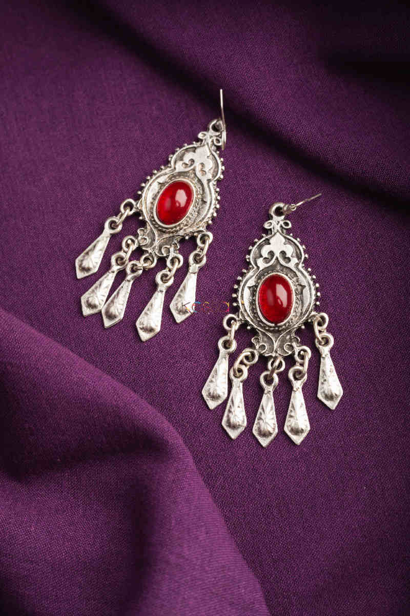 Image for Kusvaa Kpe162 Turkish Tribal Drop Earrings Red