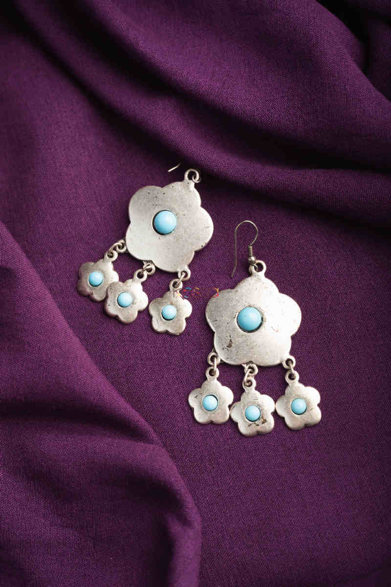 Image for Kusvaa Kpe168 Turkish Tribal Drop Earrings Blue