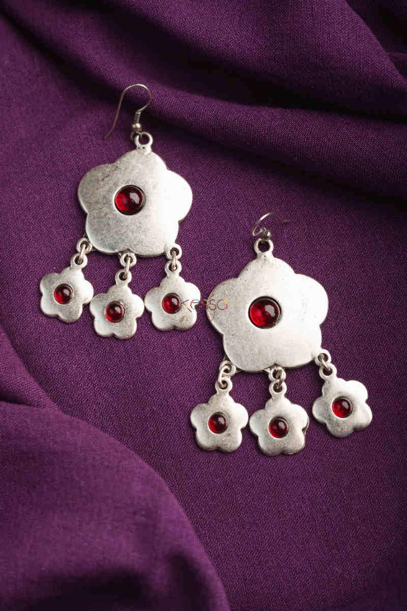 Image for Kusvaa Kpe168 Turkish Tribal Drop Earrings Red