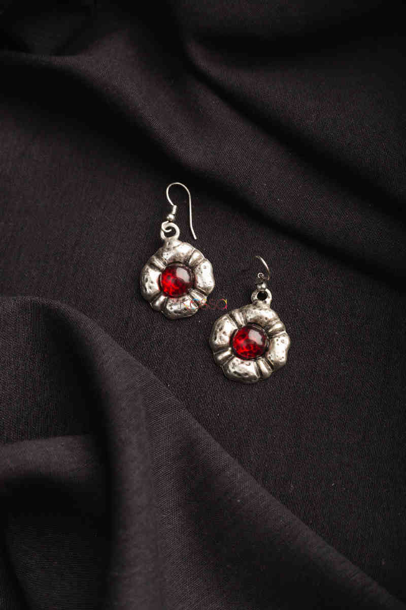 Image for Kusvaa Kpe169 Turkish Tribal Drop Earrings Red