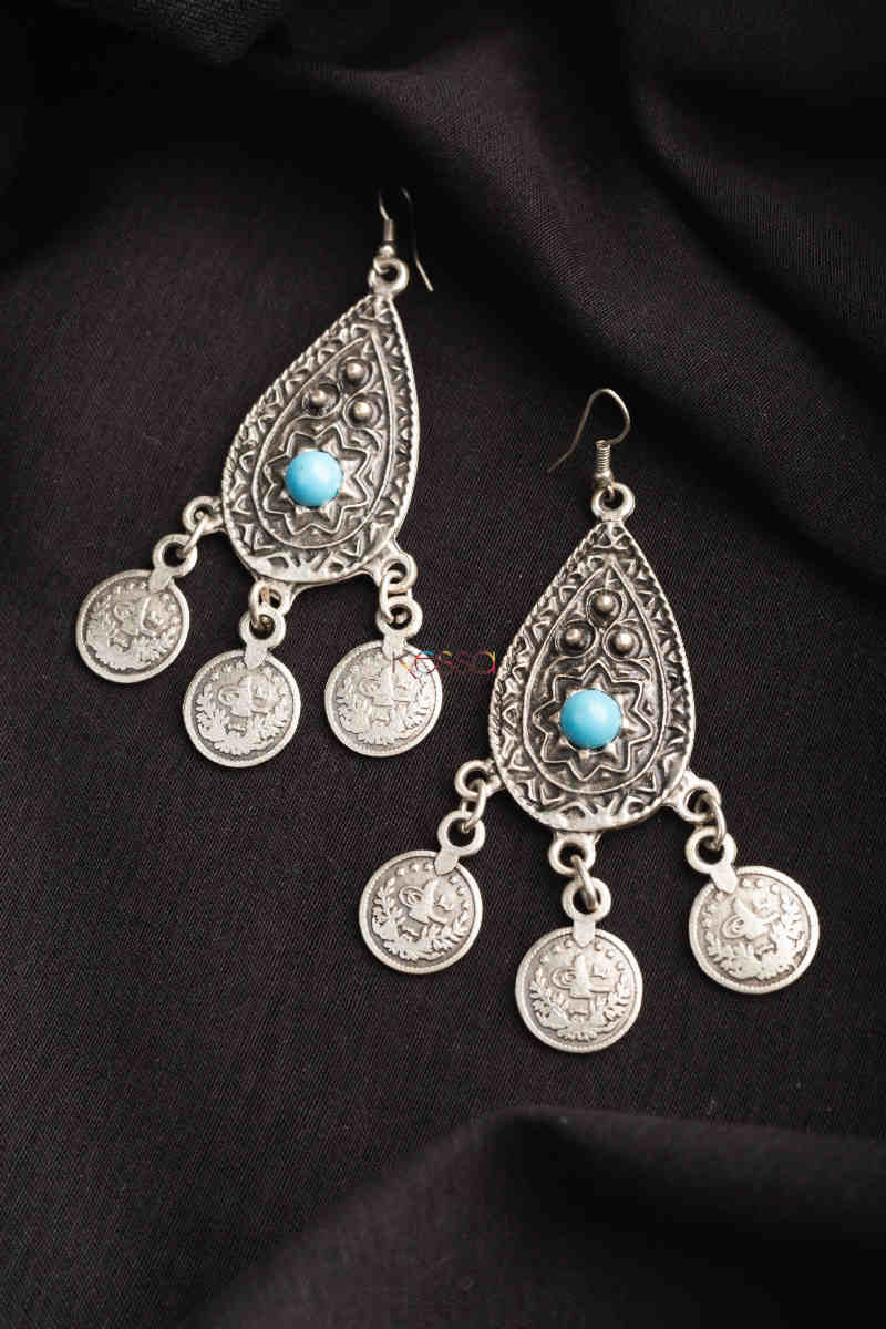 Image for Kusvaa Kpe172 Turkish Tribal Drop Earrings Blue