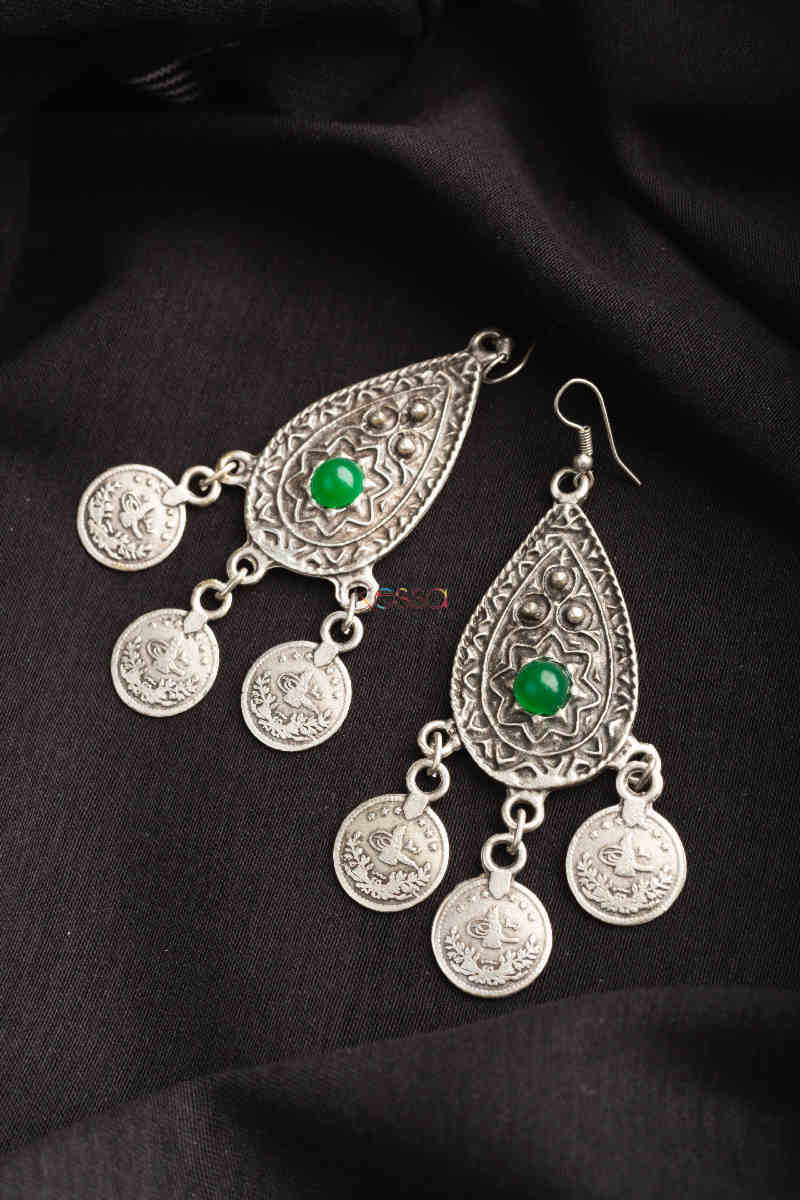 Image for Kusvaa Kpe172 Turkish Tribal Drop Earrings Green
