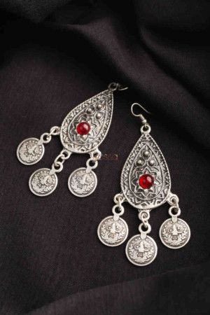 Image for Kusvaa Kpe172 Turkish Tribal Drop Earrings Red