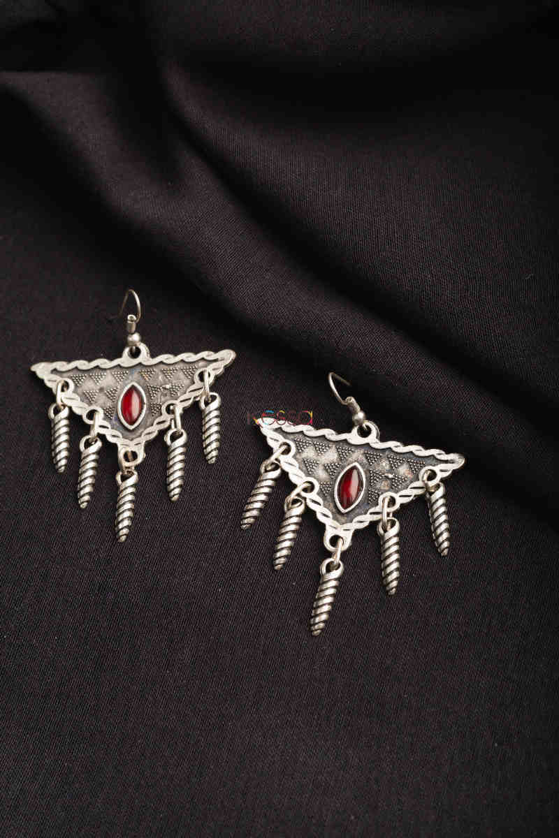 Image for Kusvaa Kpe173 Turkish Tribal Drop Earrings Red