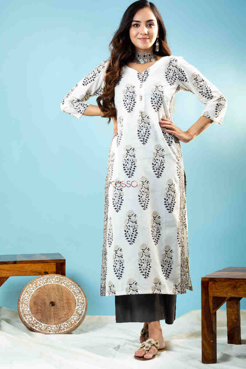 Image for Kusvaa Kuoj171 Kshobhini Kurta With Mulmul Dupatta And Pant Look