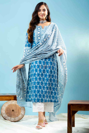 Image for Kusvaa Kuoj172 Ajita Cotton Kurta With Mulmul Dupatta Featured