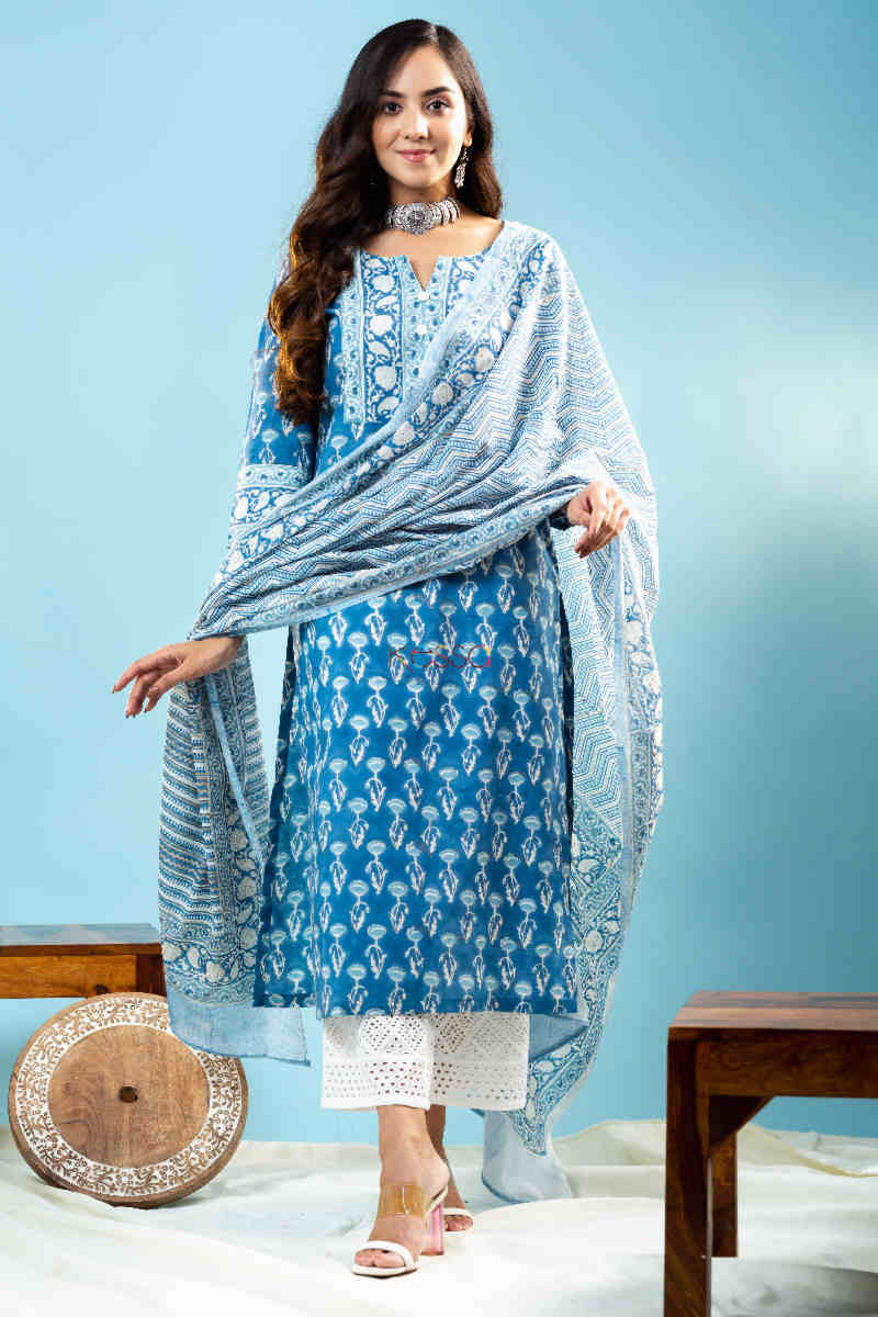 Image for Kusvaa Kuoj172 Ajita Cotton Kurta With Mulmul Dupatta Featured