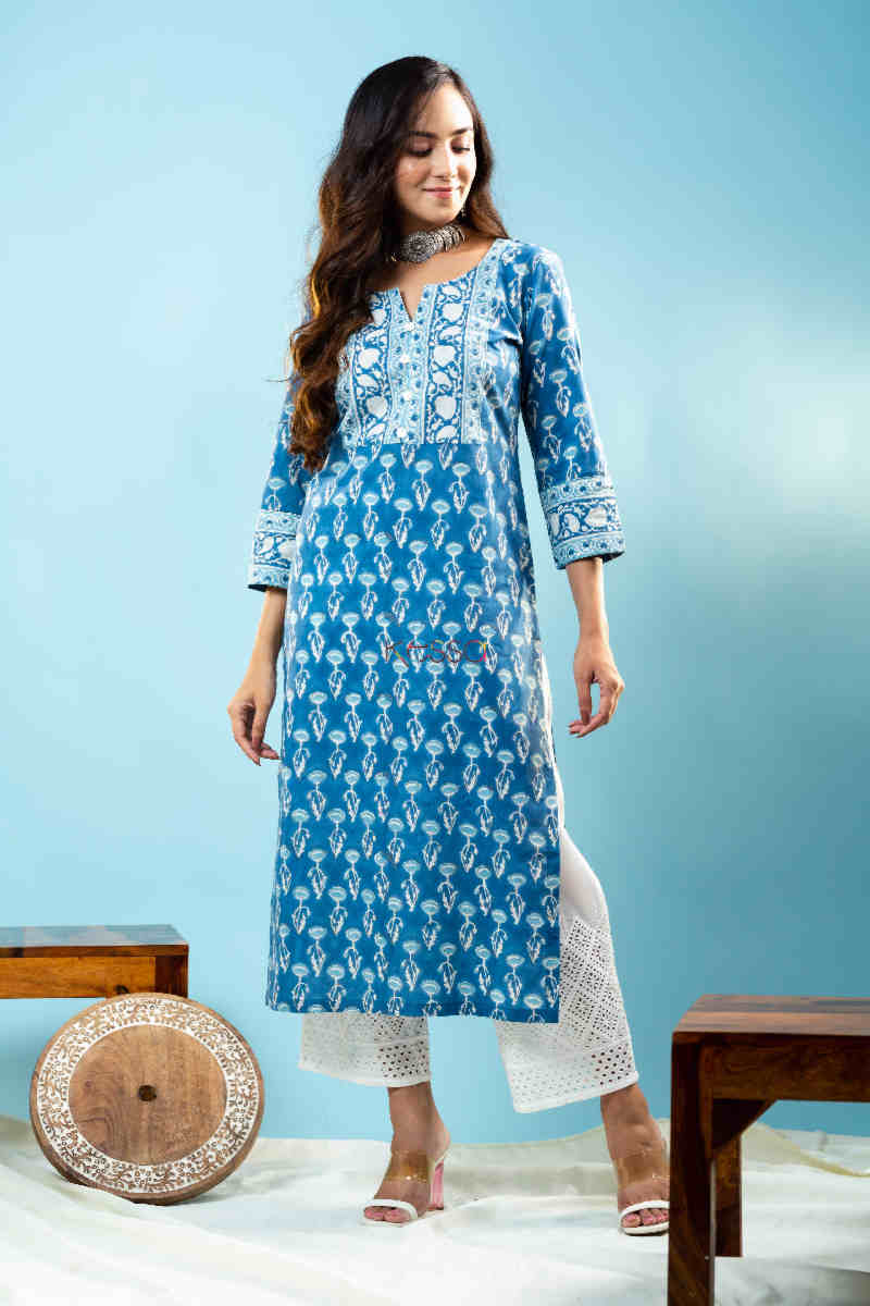 Image for Kusvaa Kuoj172 Ajita Cotton Kurta With Mulmul Dupatta Front