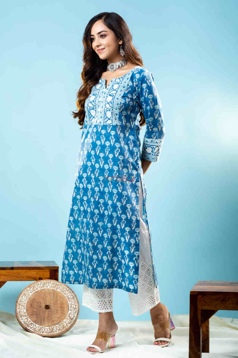 Image for Kusvaa Kuoj172 Ajita Cotton Kurta With Mulmul Dupatta Side
