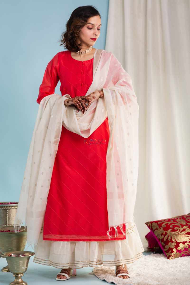 Image for Kusvaa Umsdupatta13 Zari Silver Chanderi Dupatta Silver Featured New