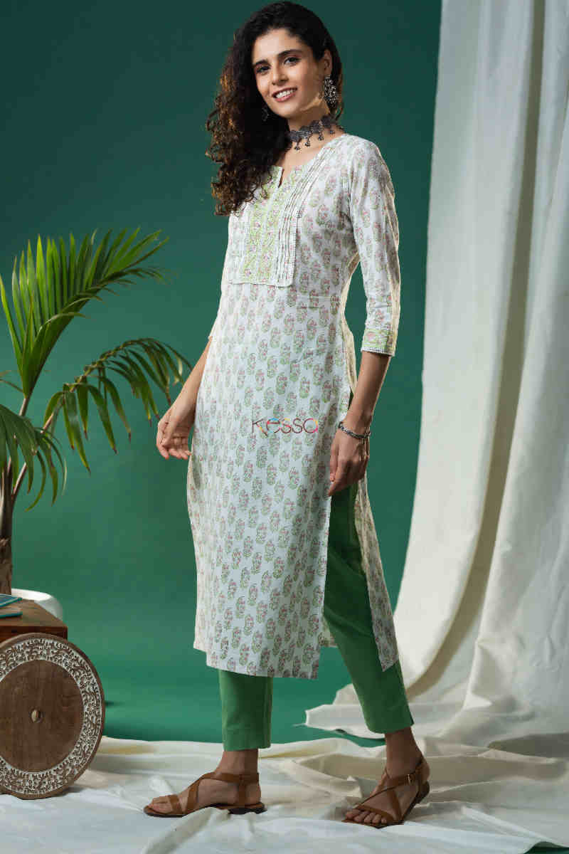 Image for Kusvaa Vcr113 Mahodari Straight Block Print Kurta Side