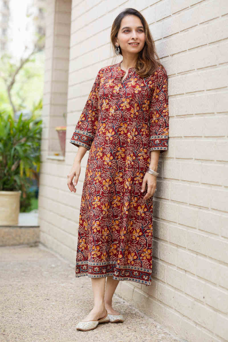 Image for Kusvaa Ws840 Aatmaja Kalamkari Mid Length Kurta Look
