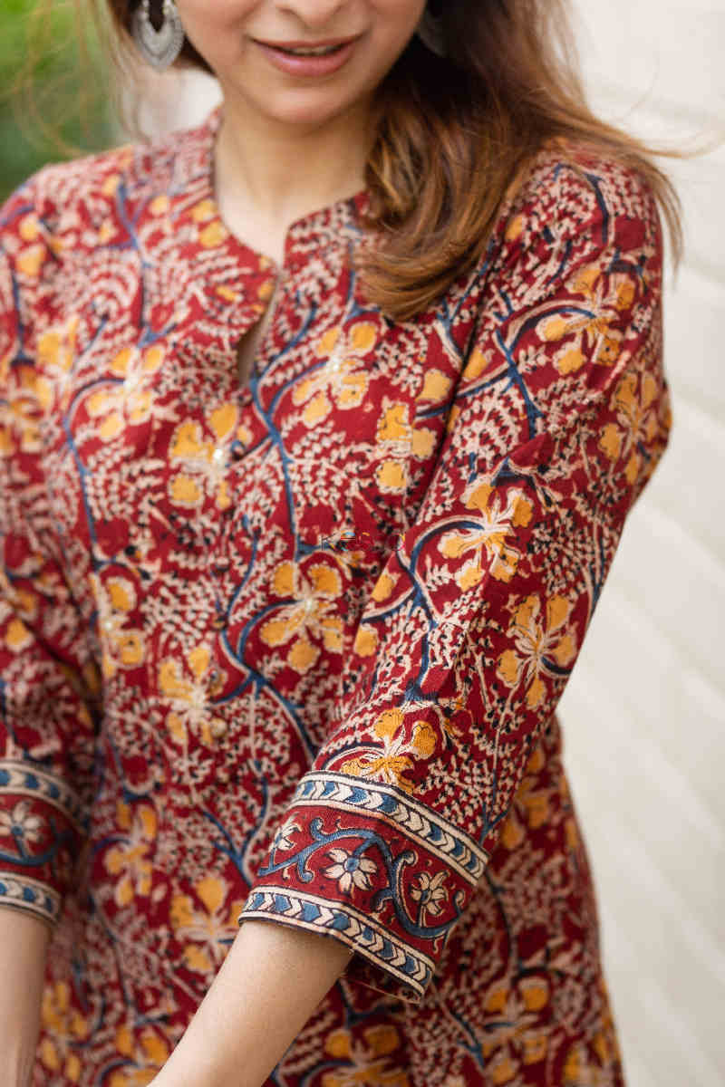 Image for Kusvaa Ws840 Aatmaja Kalamkari Mid Length Kurta Sleeve