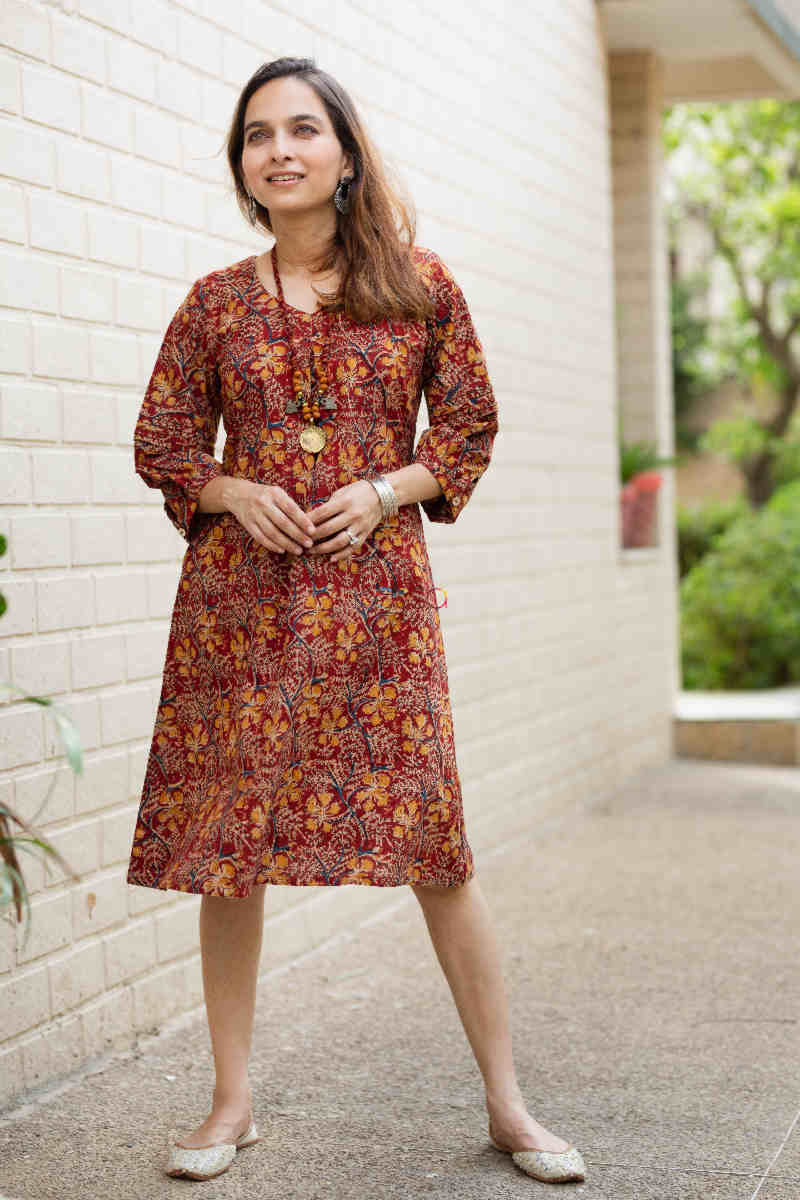 Image for Kusvaa Ws846 Bhavini Kalamkari A Line Dress With Necklace Featured